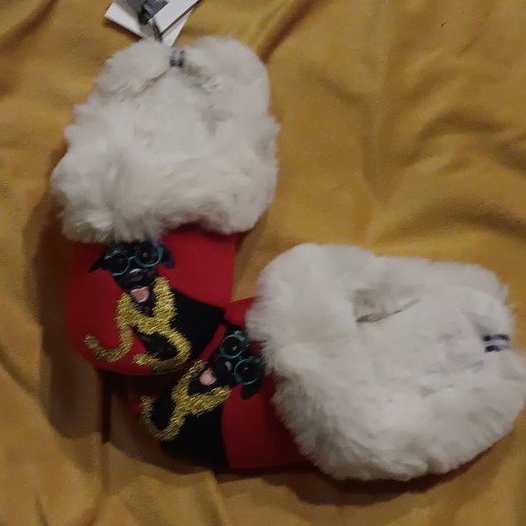 Joules Womens Slippet Luxe Red Fleece Lining Scuff Xmas Dog Slippers - Picture 3 of 5